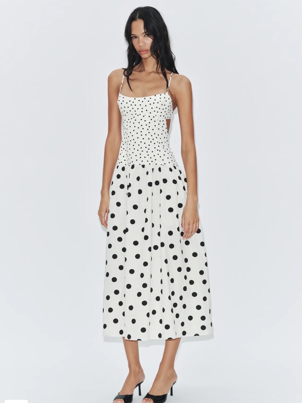 Zara POLKA DOT STRAPPY MIDI DRESS